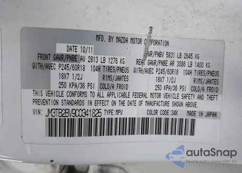 2012 Mazda Cx-9 Sport from USA, damaged, VIN JM3TB2BV9C0341825